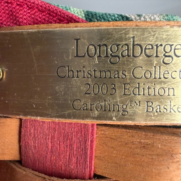 2003 Longaberger Red and Green Hand-Woven Basket w Liner & Bell Ornament - Picture 8 of 9